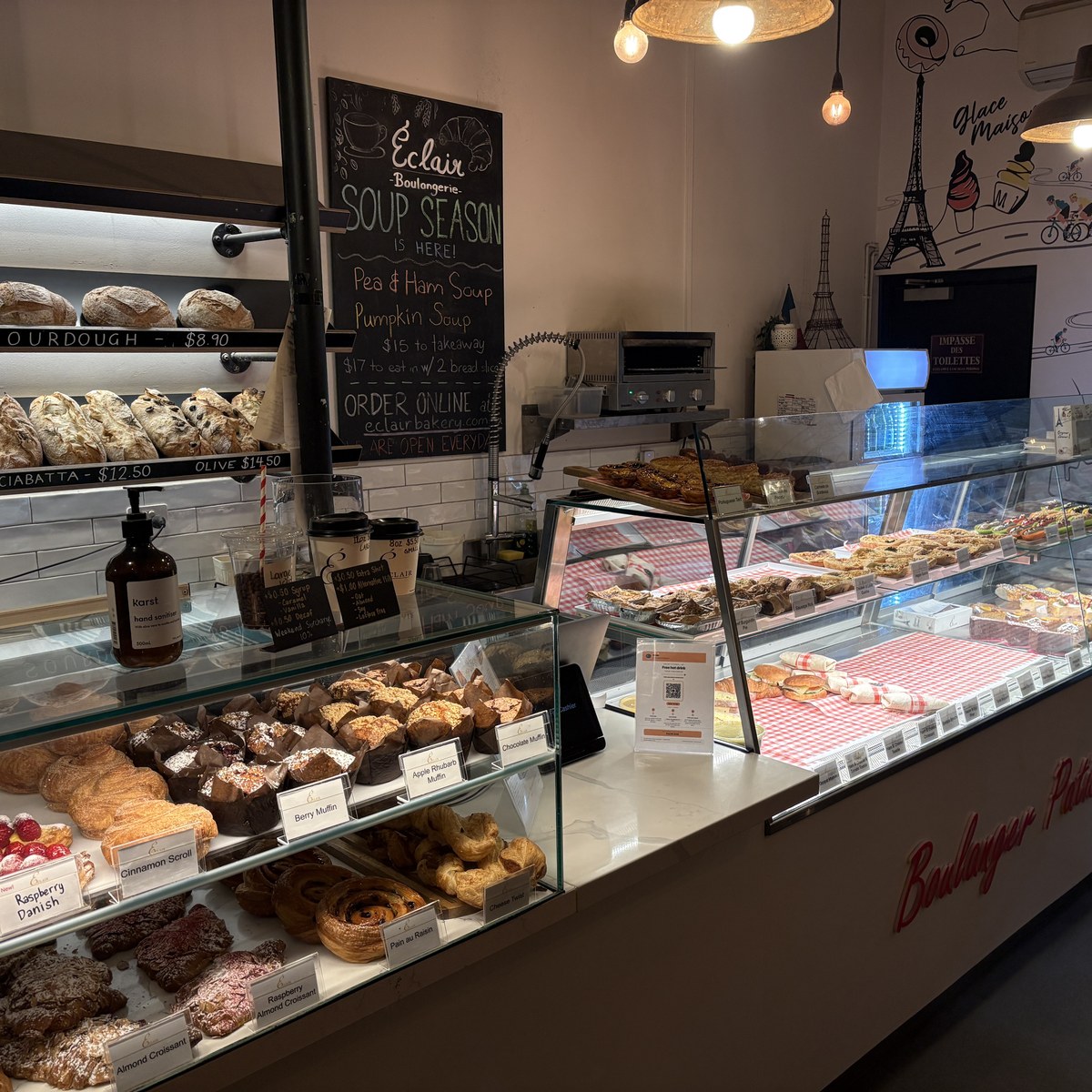 The service counter at Éclair Boulangerie, Melbourne