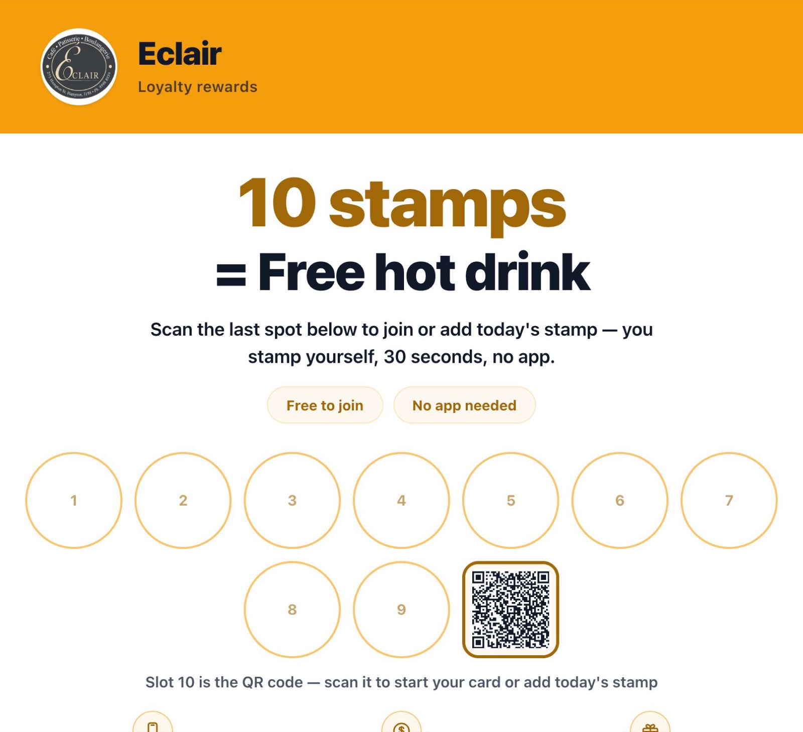 The printed Countloyal counter card by the till at Éclair Boulangerie