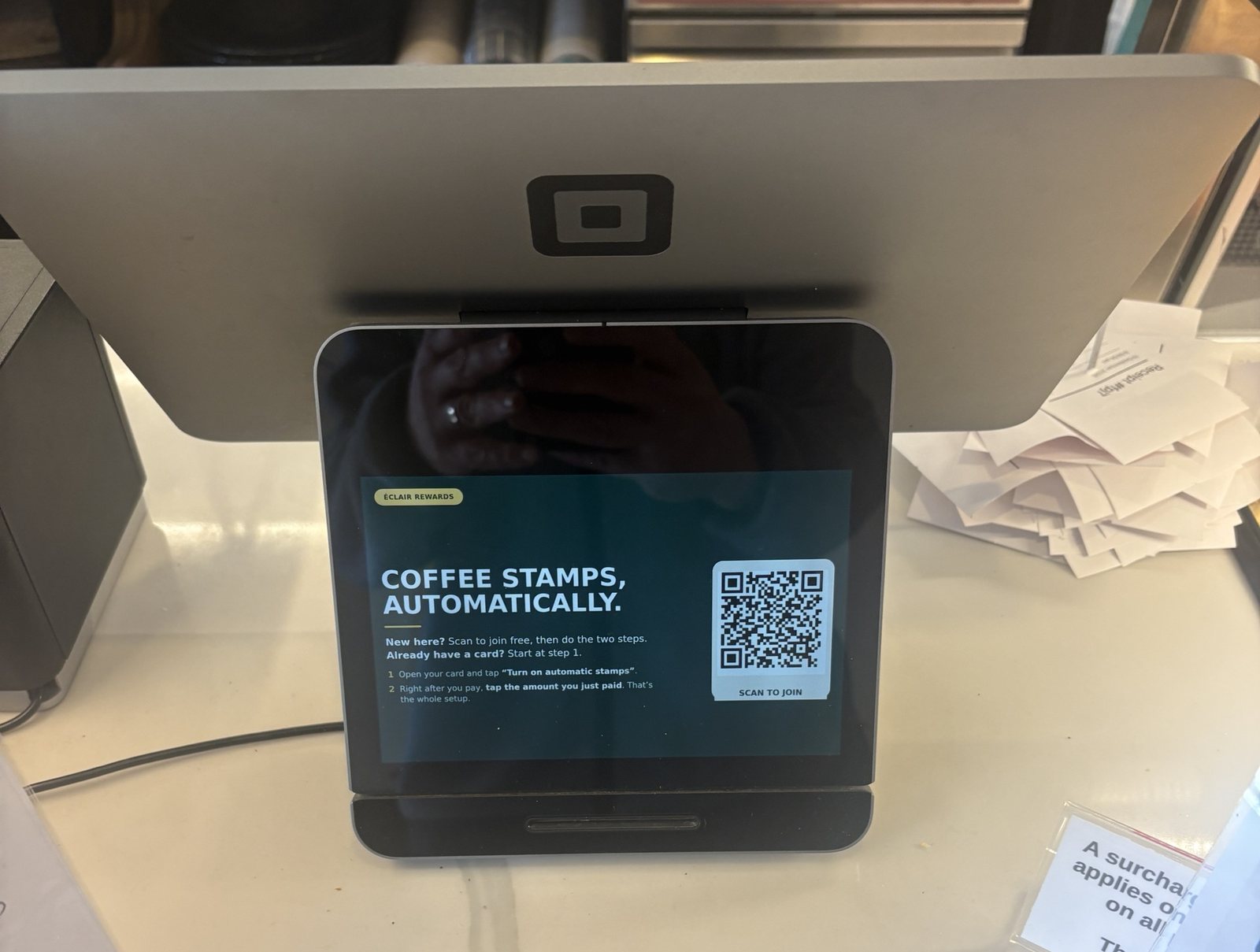 The Countloyal automatic-stamps counter screen and QR at Éclair Boulangerie, Melbourne